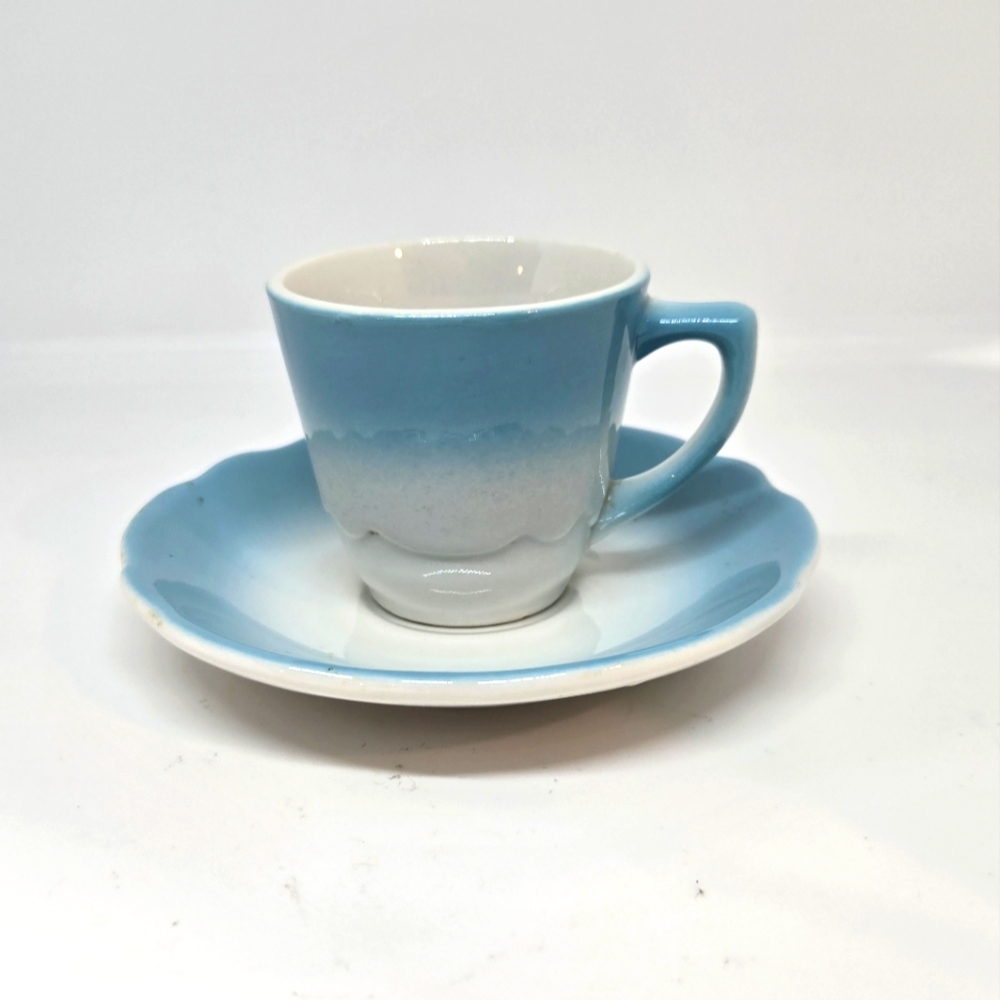 Vintage Jackson China Restaraunt Ware Blue White Hombre Small Cup and Saucer